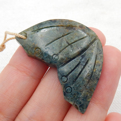 Carved Ocean Jasper Wing Pendant, Handmade Gemstone Wings Necklace Pendant Stone, 36x24x5mm, 5.7g