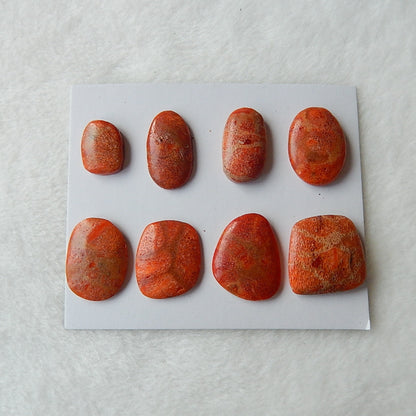 8 pcs Red Coral Cabochon Pairs 12x9x3,16x16x4mm,6.4g - MyGemGarden