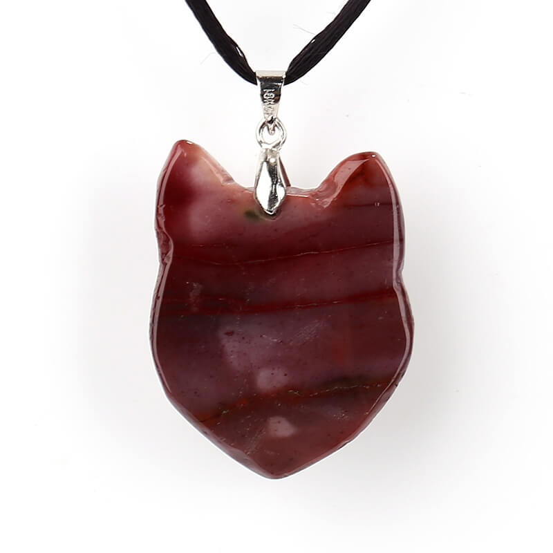 Carved Wolf head Mookaite Jasper Gemstone Pendant, 925 Sterling Silver Buckle.33x26x11mm, 9.7g - MyGemGarden