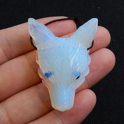 Handmade Opalite Carved Wolf Head Pendant Bead, 40x31x15mm, 17.8g - MyGemGarden