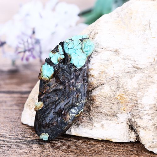 Fashion Turquoise Carved Flower Gemstone Cabochon for Gift, 20x15x9mm16.3g - MyGemGarden