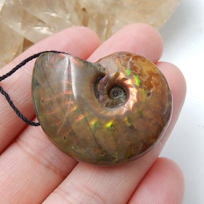 Ammonite Fossil Gemstone Pendant, Natural Stone Jewelry, 31x26x11mm, 12.7g - MyGemGarden