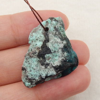 Natural Raw Gemstone Blue Opal Drilled Pendant Stone, 24x24x6mm, 4.6g