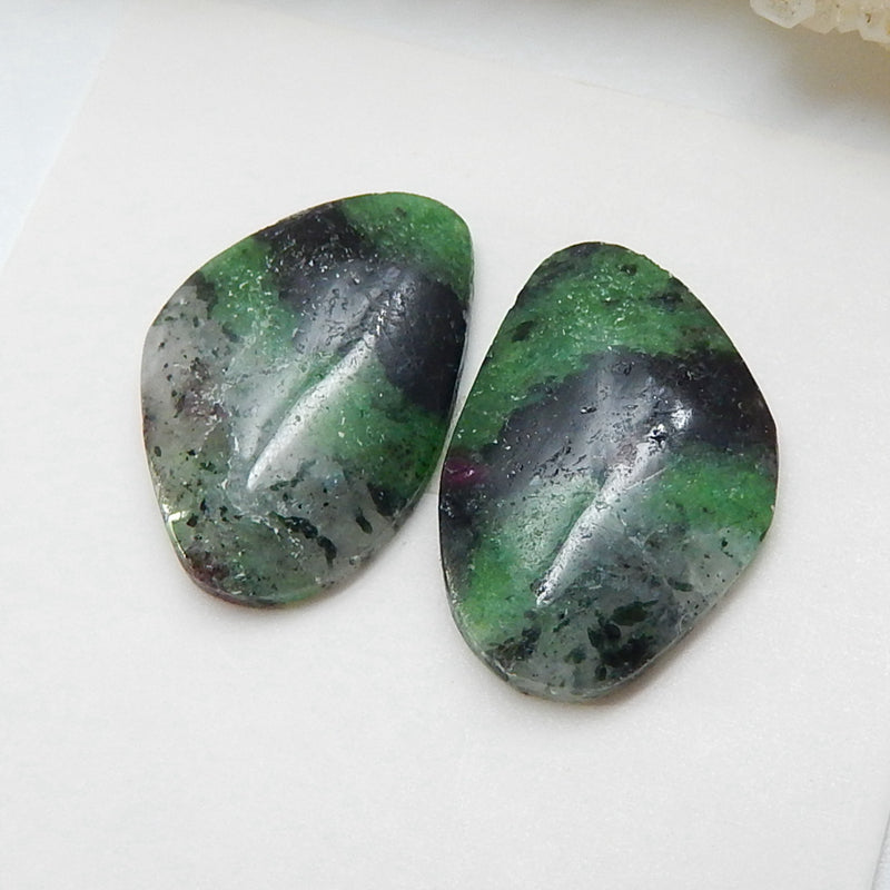 Natural Ruby And Zoisite Gemstone Cabochon Pair, 18x12x4mm, 3.1g - MyGemGarden
