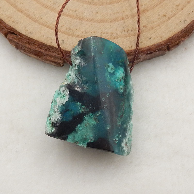 Natural Raw Gemstone Blue Opal Drilled Pendant Stone, 23x19x14mm, 6.6g