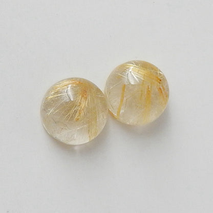 2 pcs Natural Gold Rutilated Quartz Round Gemstone Cabochons, 8x5mm, 1.4g - MyGemGarden