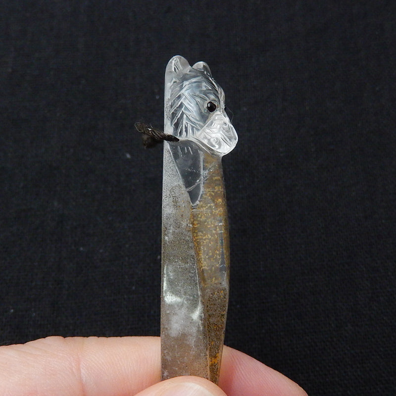 Carved Quartz Gemstone Tiger Pendant, Fashion Pendant, Animal Necklace Pendant, Unique Pendant, 59x14x12mm, 11.5g - MyGemGarden