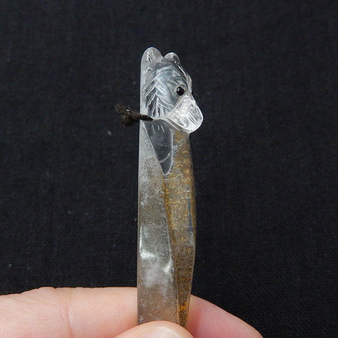 Carved Quartz Gemstone Tiger Pendant, Fashion Pendant, Animal Necklace Pendant, Unique Pendant, 59x14x12mm, 11.5g - MyGemGarden