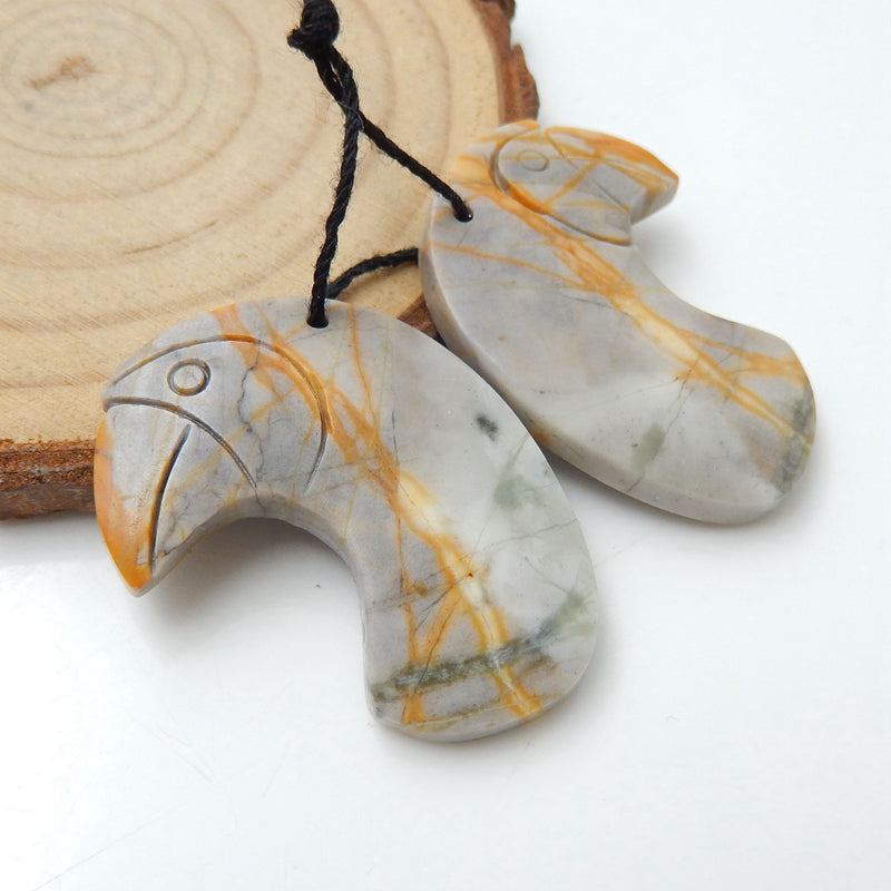 New, Carved Picasso Jasper Eagle Earrings Pair, Handmade Carved Earrings Pair, 34x24x4mm, 11.4g - MyGemGarden