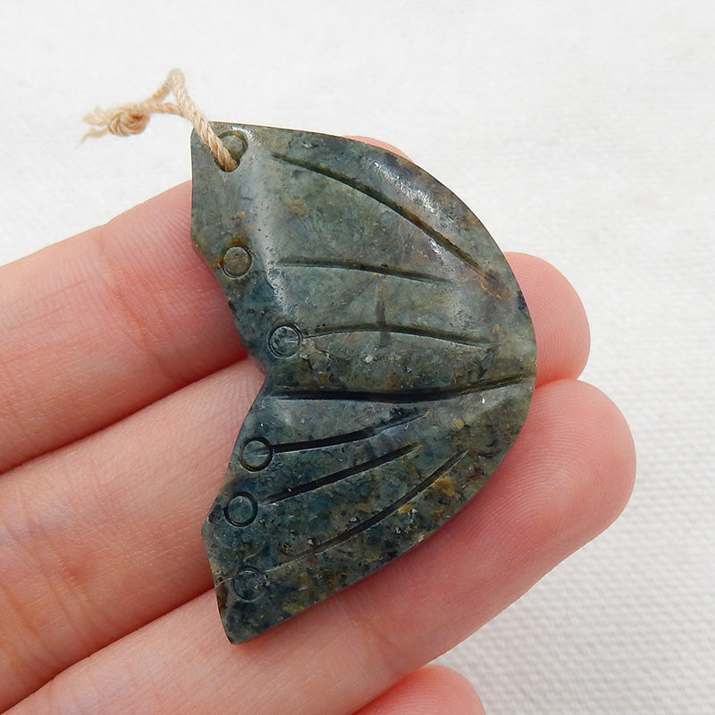 Carved Ocean Jasper Wing Pendant, Handmade Gemstone Wings Necklace Pendant Stone, 36x24x5mm, 5.7g