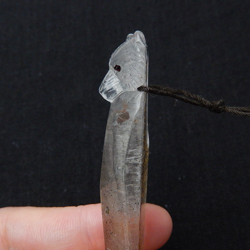Carved Quartz Gemstone Tiger Pendant, Fashion Pendant, Animal Necklace Pendant, Unique Pendant, 59x14x12mm, 11.5g - MyGemGarden