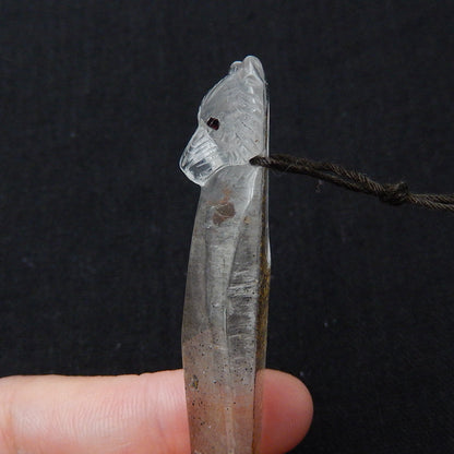 Carved Quartz Gemstone Tiger Pendant, Fashion Pendant, Animal Necklace Pendant, Unique Pendant, 59x14x12mm, 11.5g - MyGemGarden