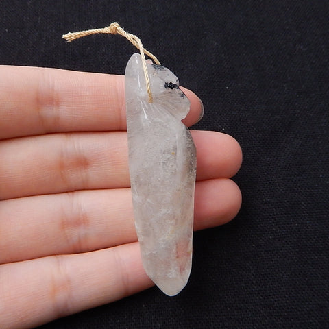 Carved Quartz Bear Gemstone Pendant, Fashion Pendant, Carved Animal Necklace Pendant, Unique Pendant, 60x18x14mm, 21.6g - MyGemGarden