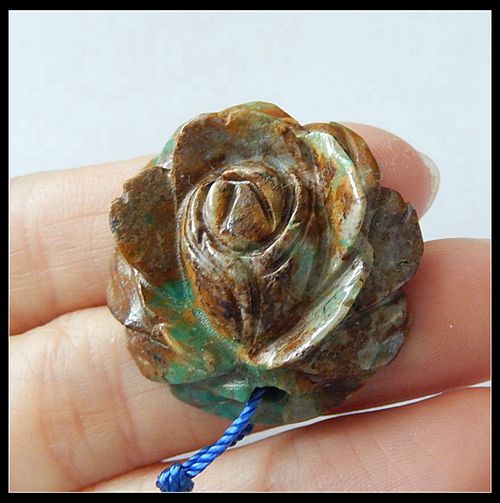 Turquoise Gemstone Pendant Bead With Flower Carving, 30x9mm ,8.8g - MyGemGarden
