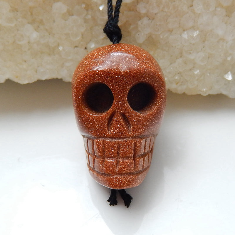 Red Goldstone Carving Skull Pendant, 24x19x16mm, 10.7g - MyGemGarden