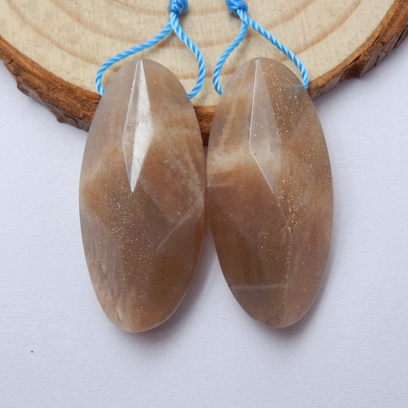 Natural Sunstone Oval Earrings Pair, stone for Earrings making, 32x15x8mm, 11.2g - MyGemGarden