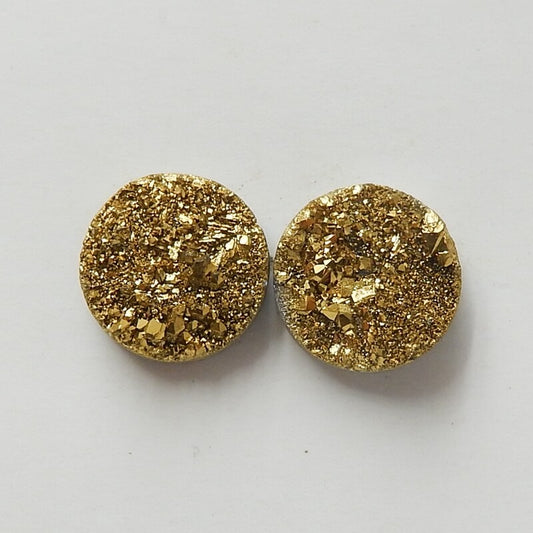 High Quality Raw Golden Crystal 10mm round cabochons Pair, 10x10x4mm, 1.4g - MyGemGarden