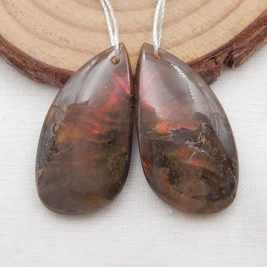 Ammonite Fossil Earrings Stone Pair, stone for earrings making, 30x15x4mm, 6.3g