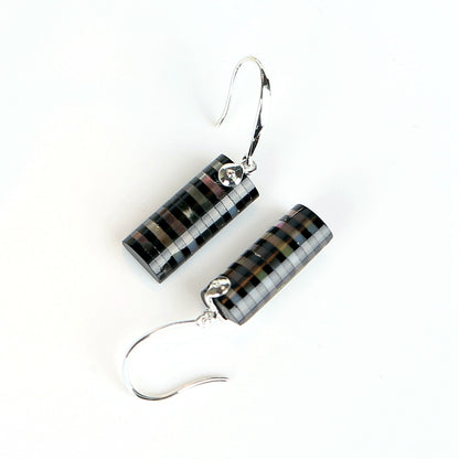 New design Onyx and Silver shell Drilled Intarsia Earrings , 925 Sterling Silver Findings, 13x8x5mm, 3.5g - MyGemGarden