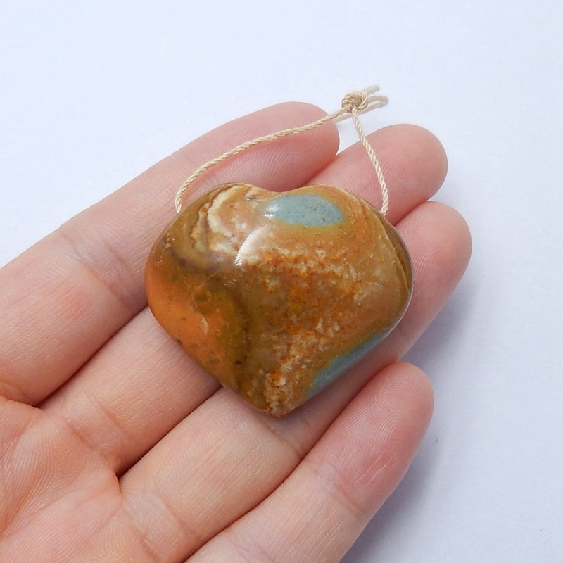 New design Ocean Jasper Drilled Heart Gemstone Pendant Bead, 36x32x15mm, 18.8g - MyGemGarden