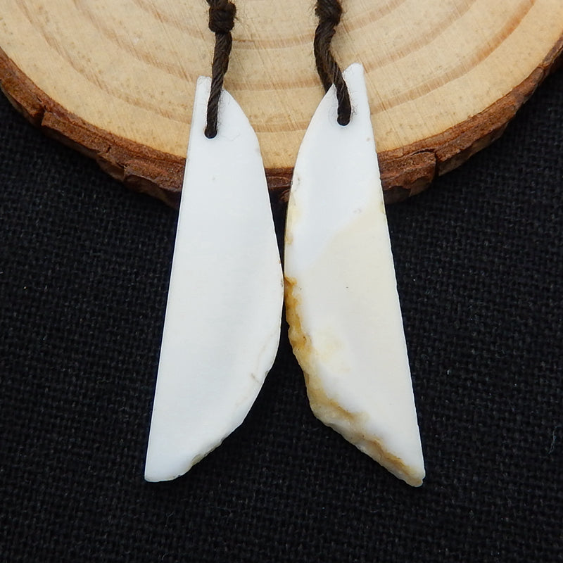 Natural White Agate Earrings Pair, stone for Earrings making, 37x10x3mm, 4.2g - MyGemGarden