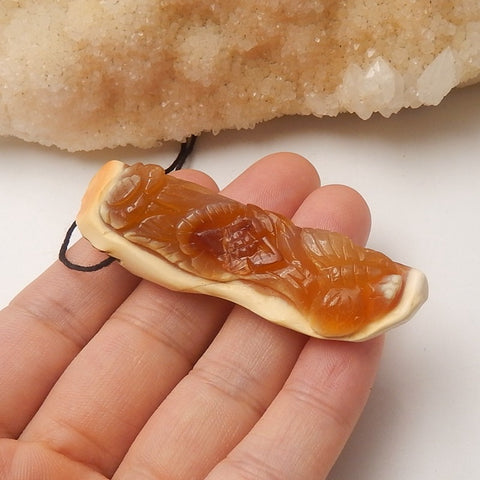 New Arrival Red Agate Carved butterfly Pendant Bead, 61x17x14mm, 18.6g - MyGemGarden