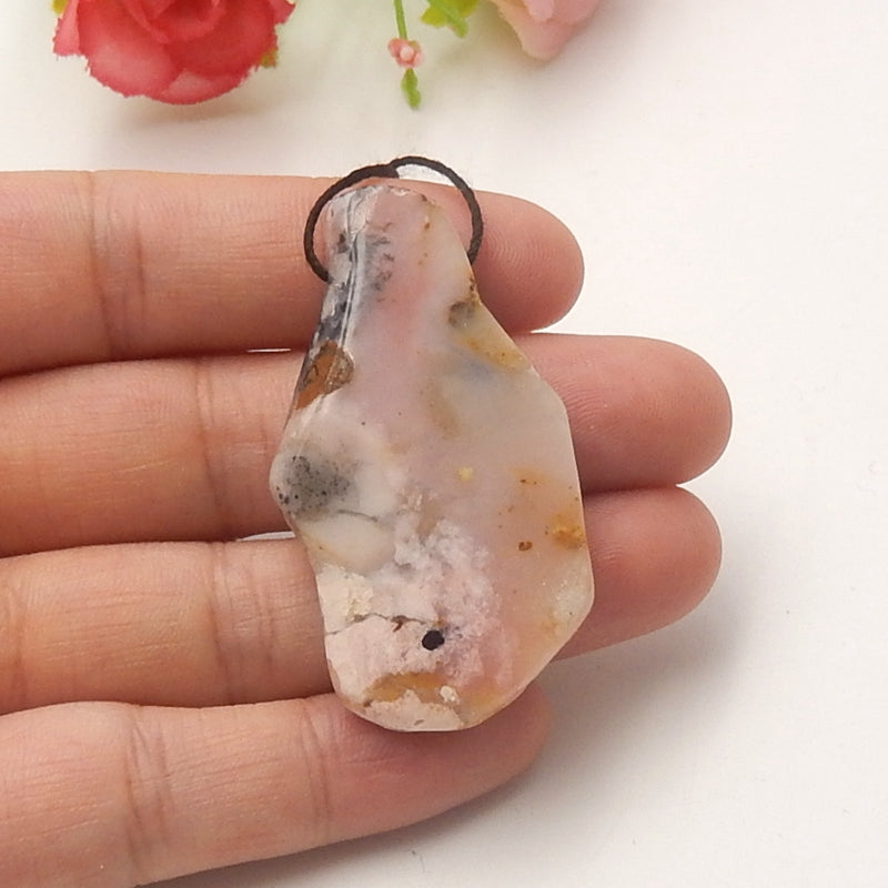Natural Pink Opal Drilled Pendant Bead, 46x25x8mm, 11.7g - MyGemGarden