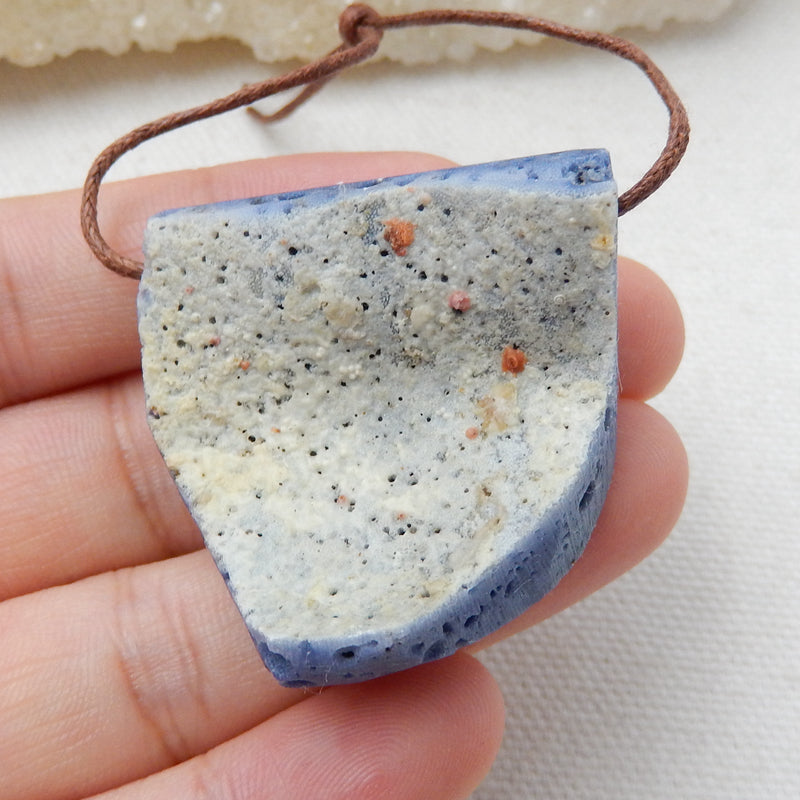 New, Blue Fossil Coral Gemstone Pendant, Nugget Pendant, 35x34x11mm, 18.3g - MyGemGarden