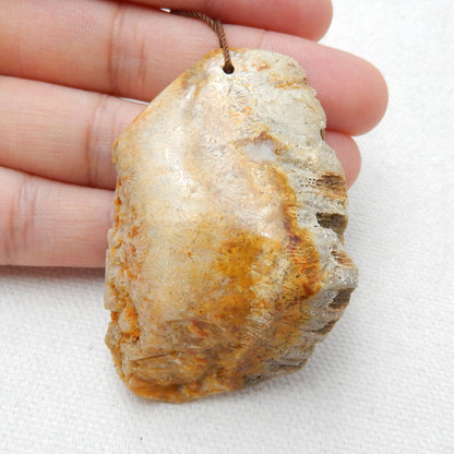 Natural Indonesian Fossil Coral Gemstone Pendant, Gemstone Rough, 55x38x17mm, 34.9g - MyGemGarden