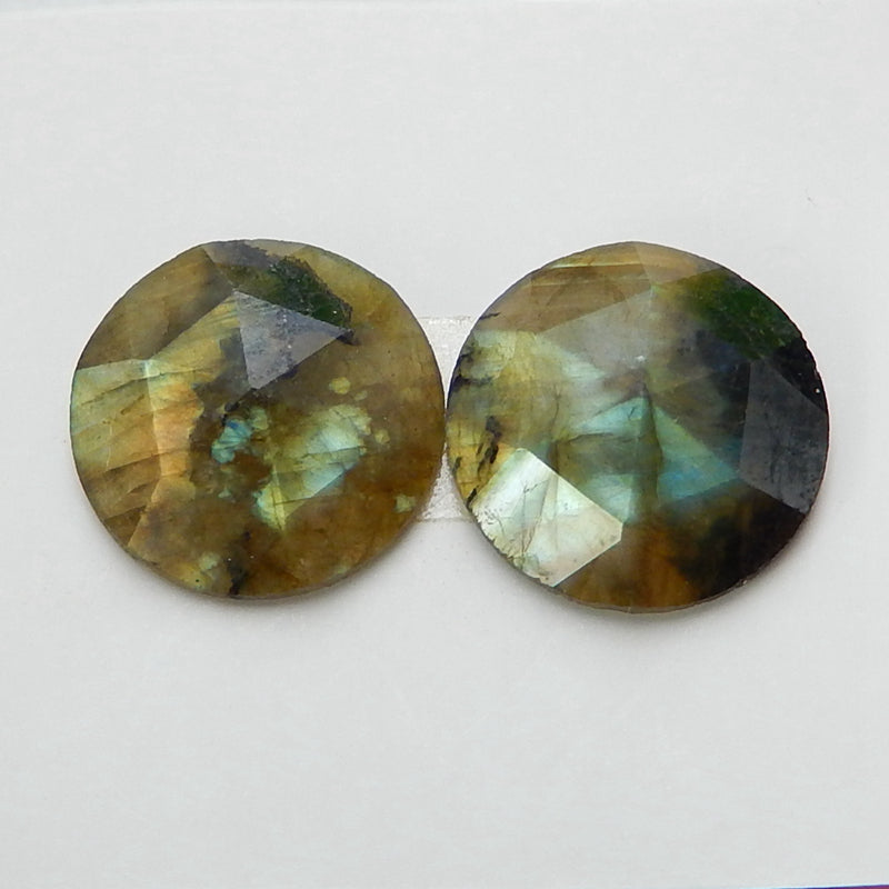 Natural Labradorite Round Gemstone Cabochon Pair, 15x4mm, 2.5g - MyGemGarden