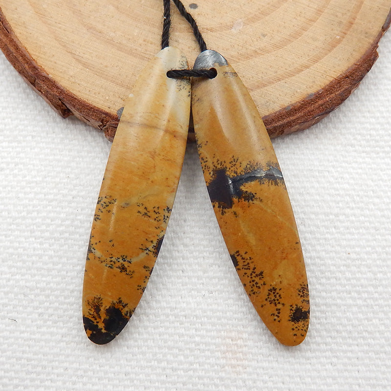 Long Oval Chohua Jasper Earrings Stone Pair, stone for earrings making, 41x10x4mm, 5.8g
