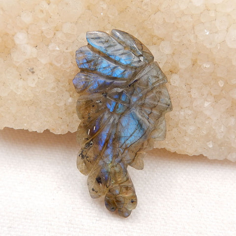 Vintage Hand Carved Labradorite Gemstone Indian Head Pendant , 45x23x6mm, 7.3g - MyGemGarden