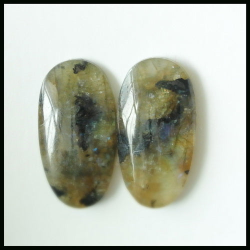 Natural Labradorite Gemstone Cabochon Pair 21x11x4mm,3.6g - MyGemGarden