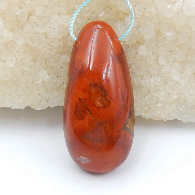 Natural Warring States Red Agate Drilled Gemstone Pendant Bead, 40x18x17mm, 12.1g - MyGemGarden