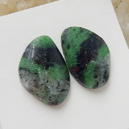 Natural Ruby And Zoisite Gemstone Cabochon Pair, 18x12x4mm, 3.1g - MyGemGarden