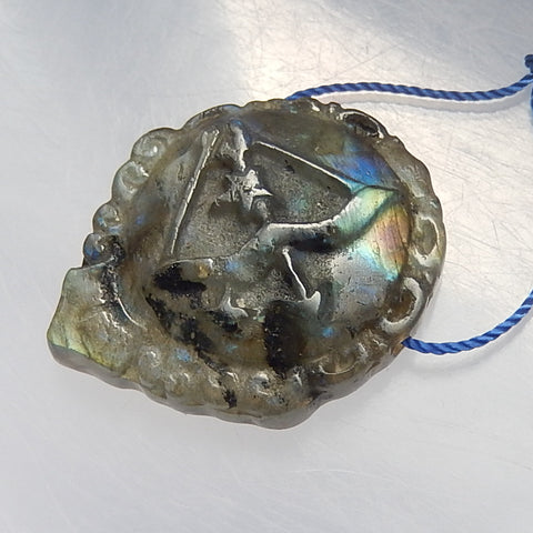 Natural Shining Labradorite Carved Arrow, 37x31x9mm, 13.86g - MyGemGarden
