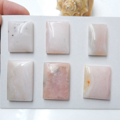 6 PCS Pink Opal Rectangle Gemstone Cabochons, 31x19x6mm,25x5x6mm, 31.1g - MyGemGarden