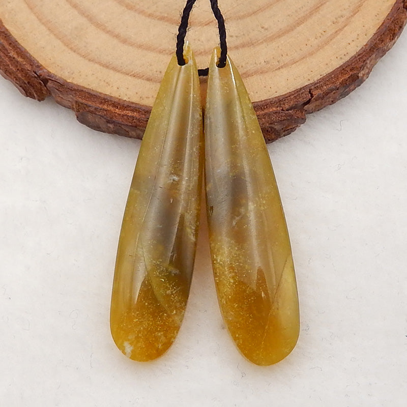 Natural Yellow Opal Teardrop Earrings Stone Pair, stone for earrings making, 40x9x5mm, 4.3g