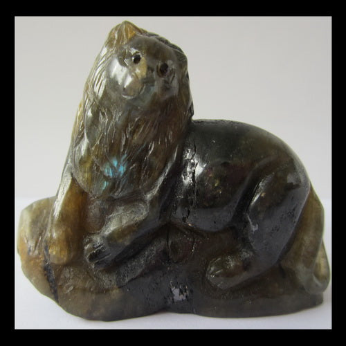 Labradorite Lion Carving Cabochon, 68x14x49mm, 67.3g - MyGemGarden