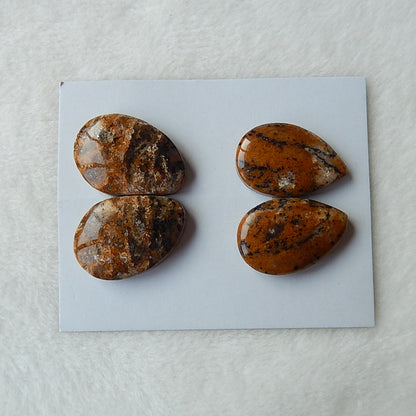 4pcs Freedom Leopard Jasper Cabochon Pairs 24x17x5mm,24x15x6mm,12.6g - MyGemGarden