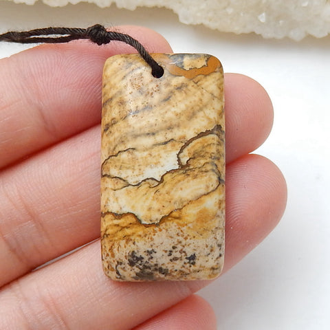 Natural Picture Jasper Drilled Rectangle Gemstone Pendant Bead, 32x18x6mm, 5.99g - MyGemGarden