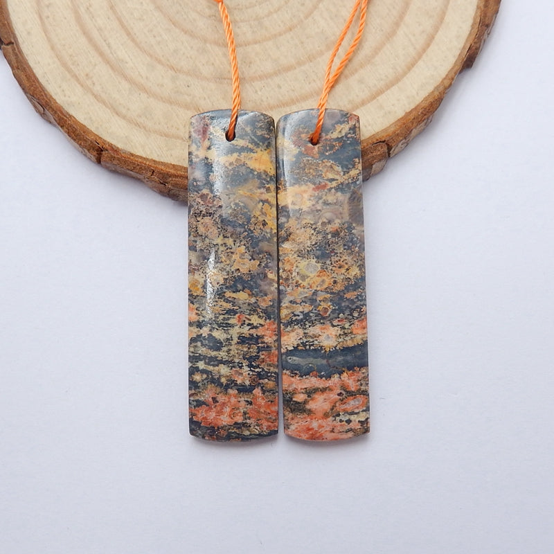 Natural Leopard Skin Jasper Rectangle Earrings Pair, stone for Earrings making, 40x11x3mm, 6.4g - MyGemGarden