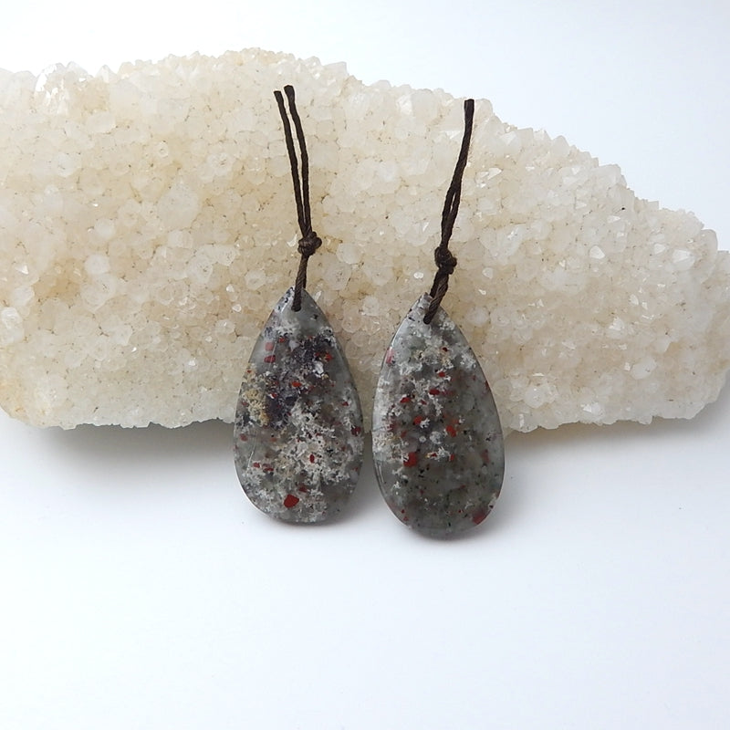 African Blood Stone Earrings Pair 33x18x6mm,11.6g - MyGemGarden