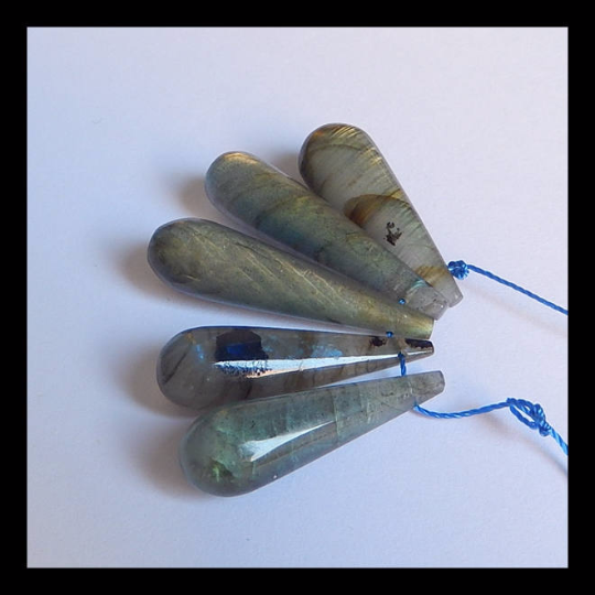 5 PCS Tube Pendant Set, Shimmer Stone Labradorite Gemstone Pendant, 35x9mm, 30x10mm, 16.9g - MyGemGarden