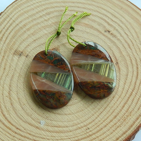 Natural Green opal, Sunstone, Labradorite Glued Earrings Pair, 31x20x4mm,8.8g - MyGemGarden