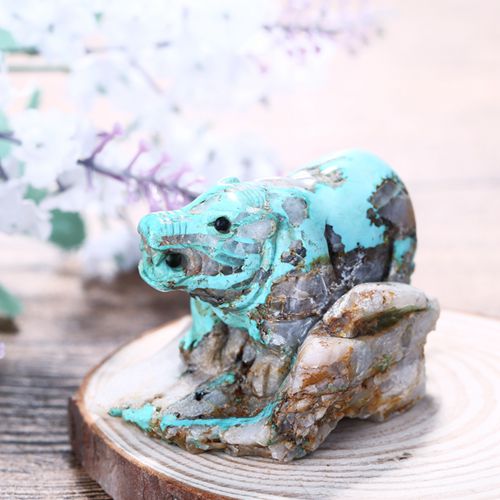 Fashion Turquoise Carved Luck Pig Gemstone Cabochon 70x48x46mm, 140g - MyGemGarden