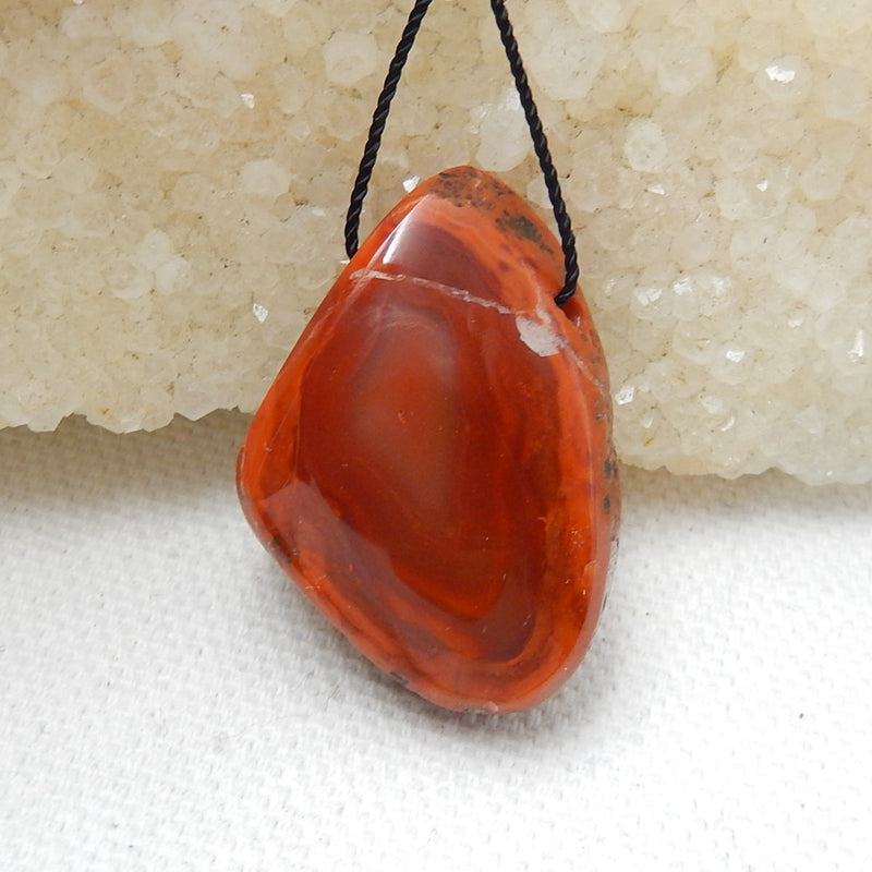 Natural Warring States Red Agate Drilled Gemstone Pendant Bead, 28x21x8mm, 7.5g - MyGemGarden