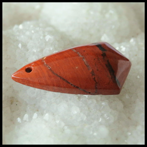 Carved Red River Gemstone Pendant Bead, 32x17x7mm, 5.1g - MyGemGarden