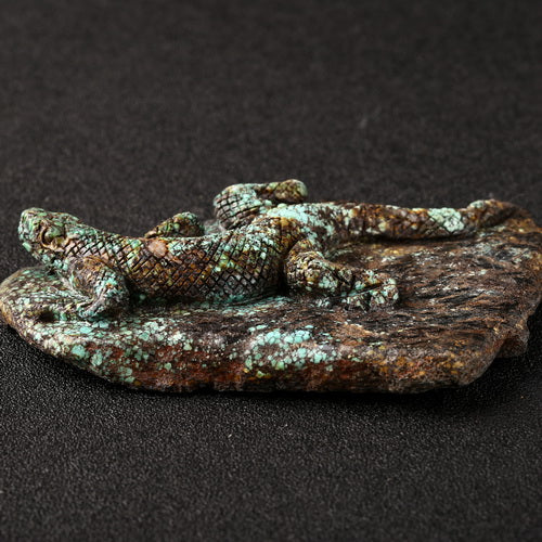 Turquoise Gemstone Lizard Carved Ornament, 90x18x15mm, 98g - MyGemGarden