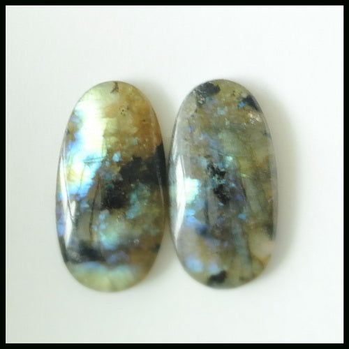 Natural Labradorite Gemstone Cabochon Pair 21x11x4mm,3.6g - MyGemGarden